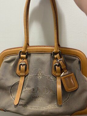 Vintage Prada Milano Dal 1913 Canvas & Leather Doctor Style Handbag – Tan